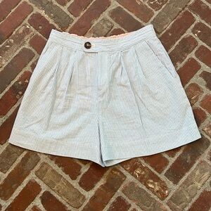 By Anthropologie Blue and White Striped Linen Blend High Rise Trouser Shorts